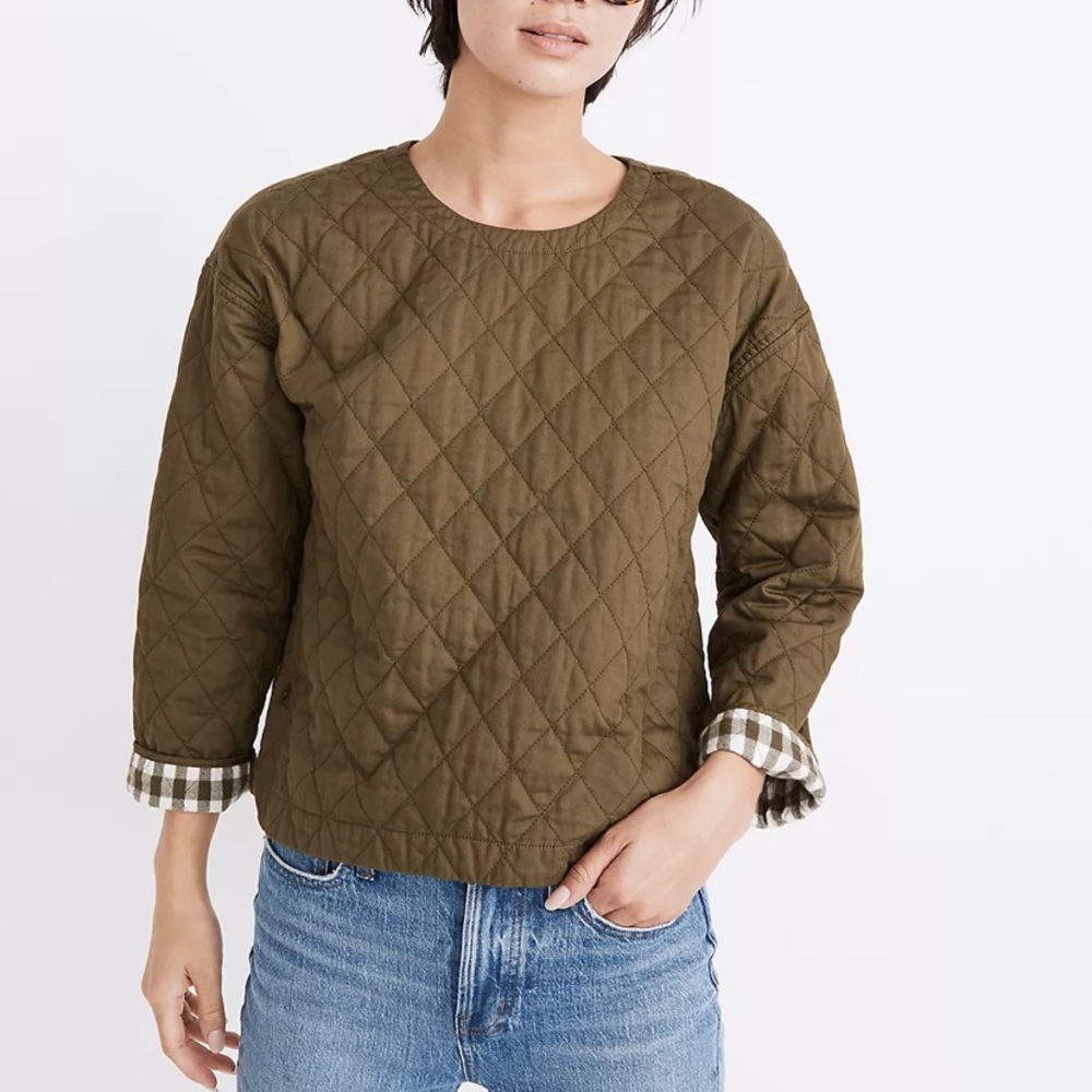 Madewell Quilted Top in Olive Green